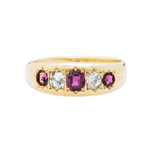 2.9ct Cushion Cut Alternate Ruby Diamond Five Stone Band 14k Yellow Gold Finish