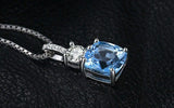 1ct Blue Topaz Pendant Cushion Cut Diamond Petite 14k White Gold Finish NO CHAIN