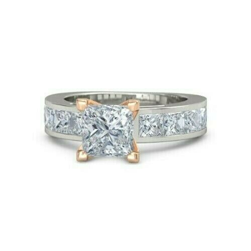 4Ct Princess Cut Diamond Accents Solitaire Engagement Ring 14K White Gold Finish