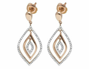 0.37ct Round Cut Diamond Stylish Halo Dangle Earrings Women 14k Rose Gold Finish