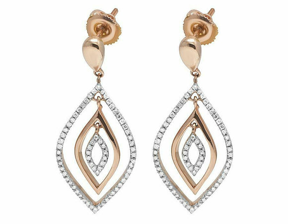 0.37ct Round Cut Diamond Stylish Halo Dangle Earrings Women 14k Rose Gold Finish