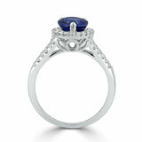 3Ct Pear Cut Blue Sapphire Split Shank Halo Engagement Ring 14K White Gold Over