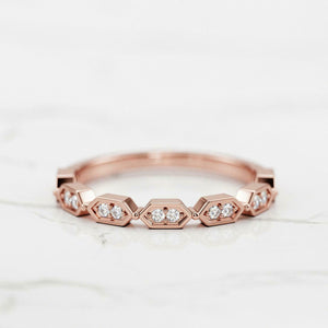 Unique Half Eternity Wedding Band 0.4ct Round Cut Diamond 14k Rose Gold Finish