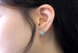 Snowflake & Bloom Stud Earrings 0.7ct Round Cut Diamond 14k White Gold Finish