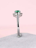 1.2ct Oval Cut Green Emerald Floral Halo Art Deco Ring 14k White Gold Finish