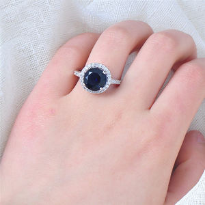 2.4ct Round Cut Blue Sapphire Engagement Ring 14k White Gold Over Halo Solitaire