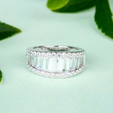 4Ct Graduated Emerald Cut Diamond Stylish Wedding Band Ring 14K White Gold Over