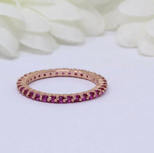 2ct Round Cut Pink Ruby Wedding Band Full Eternity Stackable 14k RoseGold Finish