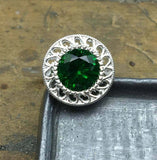 2ct Round Cut Green Emerald Filigree Halo Solitaire Ring 14k White Gold Finish