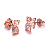 1.3ct Round Cut Diamond Angel Heart Wedding Stud Earrings 14k Rose Gold Finish