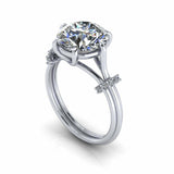 2ct Round Cut Diamond Stylish Solitaire with Accents Ring 18k White Gold Finish