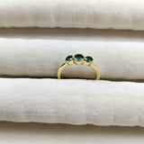 0.75ct Round Cut Green Emerald Trilogy Engagement Ring 14k Yellow Gold Finish