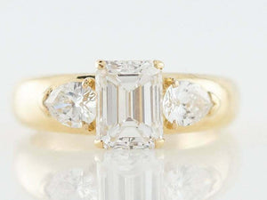 3ct Emerald Cut Diamond Engagement Ring Pear Accents Trilogy 14k YellowGold Over