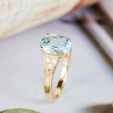 2.2ct Oval Cut Blue Aquamarine Solitaire Ring 14k Yellow Gold Over Round Accents