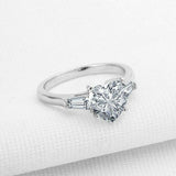 1.3ct Heart Diamond Engagement Ring Baguette Accent Trilogy 14k White Gold Over