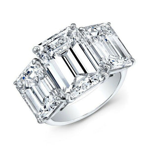 5ct Emerald Cut Diamond Trilogy Cocktail Engagement Ring 14k White Gold Finish