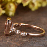 2ct Emerald Cut Peach Morganite Solitaire with Accents Ring 14k Rose Gold Finish