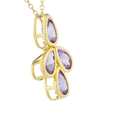 4ct Purple Amethyst Pendant with Chain Pear Cut Four Pear 14k Yellow Gold Finish