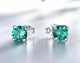 1ct Stud Earrings Round Cut Green Emerald Solitaire Design 14k White Gold Finish