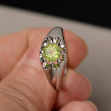 1ct Round Cut Green Peridot Floral Solitaire Engagement Ring 14k White Gold Over