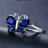 2ct Pear Cut Blue Sapphire Engagement Ring 14k WhiteGold Finish Butterfly Design