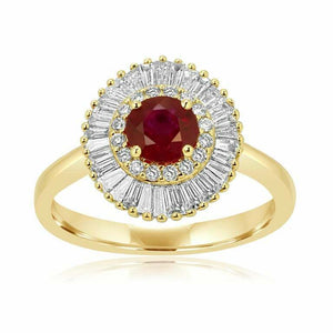 3ct Round Cut Pink Ruby Engagement Ring Dual Halo Ballerina 14k Yellow Gold Over