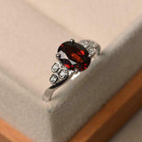 2.5ct Oval Cut Red Garnet Solitaire Honeycomb Accent Ring 14k White Gold Finish