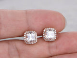 1ct Cushion Cut Color Diamond Squarish Stud Earrings Women 14k Rose Gold Finish