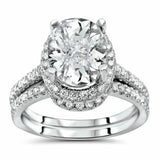 5Ct Oval Cut Diamond Bridal Set Band Halo Engagement Ring 14K White Gold Finish