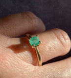 1ct Engagement Ring Princess Cut Green Emerald Solitaire 14k Yellow Gold Finish