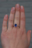 1.9ct Oval Cut Blue Sapphire Engagement Ring Halo 14k Rose Gold Over with Accent