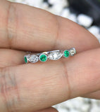 1ct Round Green Emerald Half Eternity Vintage Wedding Band 14k White Gold Over