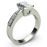 2ct Emerald Cut Diamond Bezel Channel Engagement Ring In 14k White Gold Finish