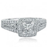 2.5ct Princess Diamond Engagement Ring Milgrain Halo Vintage 14k White Gold Over