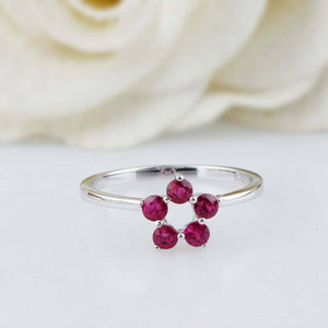 1ct Round Cut Pink Ruby Engagement Ring Floral Minimalist 14k White Gold Finish