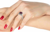 2ct Round Cut Red Garnet Claw Prongs Solitaire Accent Ring 14k White Gold Finish