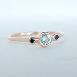 1ct Round Blue Aquamarine Engagement Ring Trilogy Minimalist 14k Rose Gold Over