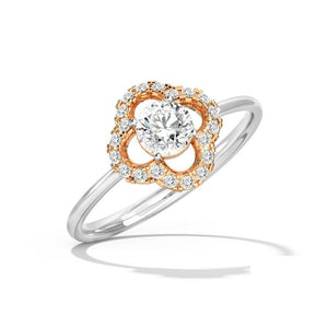 1ct Engagement Ring Round Cut Diamond Open Floral Minimalist 14k DualGold Finish