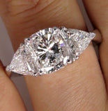 4Ct Cushion Cut Diamond Engagement Ring 14K White Gold Finish Trillion Accents