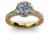 1.5ct Round Cut Diamond Vintage Solitaire Engagement Ring 14k Yellow Gold Finish