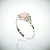 2Ct Emerald Cut Peach Morganite Solitaire Engagement Ring 18K White Gold Finish