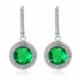 2.5ct Drop Earrings Round Green Emerald Dual Halo Dangling 14k White Gold Finish