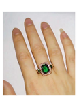 3Ct Elongated Cushion Cut Green Emerald Halo Engagement Ring 14K Rose Gold Over