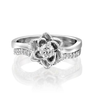 2ct Round Diamond Flower Bridal Wedding Set Engagement Ring 14k White Gold Over