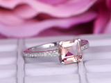 2ct Asscher Cut Peach Morganite Accent with Solitaire Ring 14k White Gold Finish