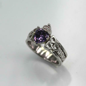 1ct Heart Cut Purple Amethyst Engagement Ring Celtic Trinity 14k White Gold Over