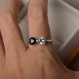 1ct Heart Cut Black & White Diamond Bow Shape Love Gift Ring 14k White Gold Over