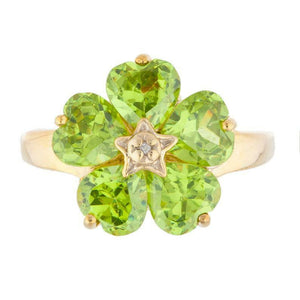 5ct Engagement Ring Heart Cut Green Peridot Floral Women 14k Yellow Gold Finish