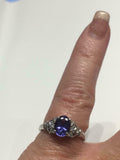 3ct Oval Cut Sapphire Solitaire Step Accent Engagement Ring 14k White Gold Over