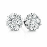 1ct Round Cut Diamond Cluster Stud Earrings Push Back 14k White Gold Finish